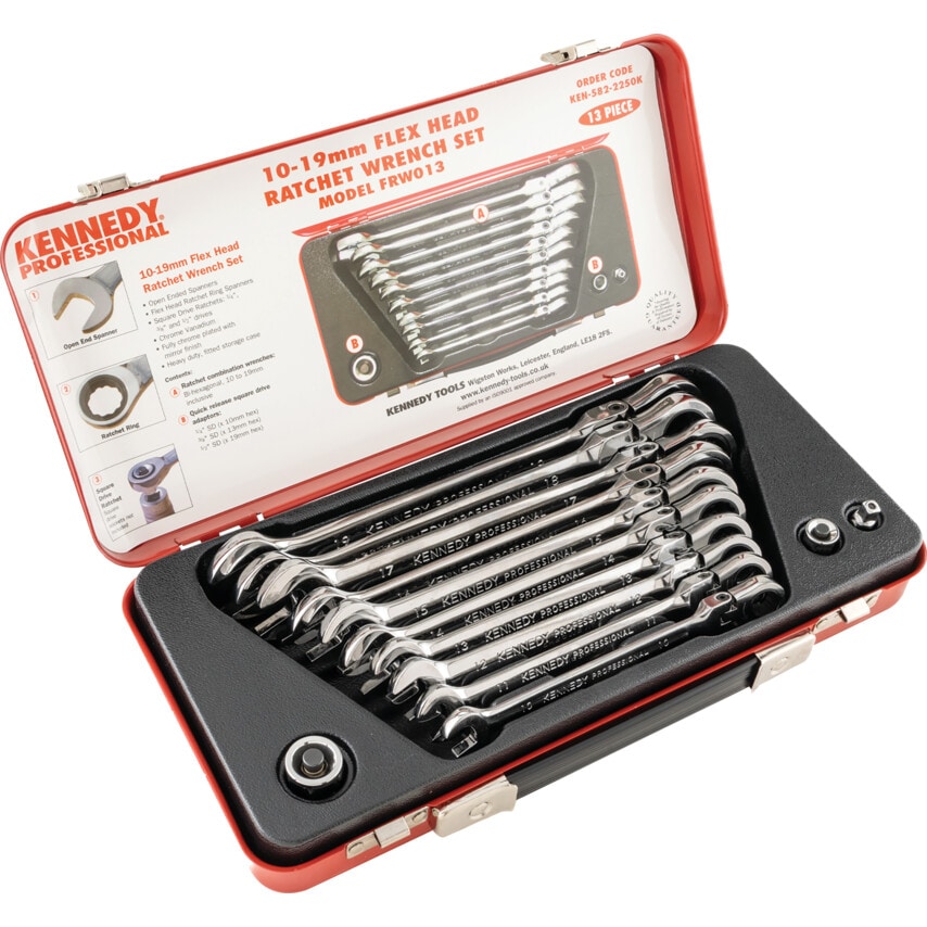 Metric Ratchet Spanner Set, 10 - 19mm, Set of 10