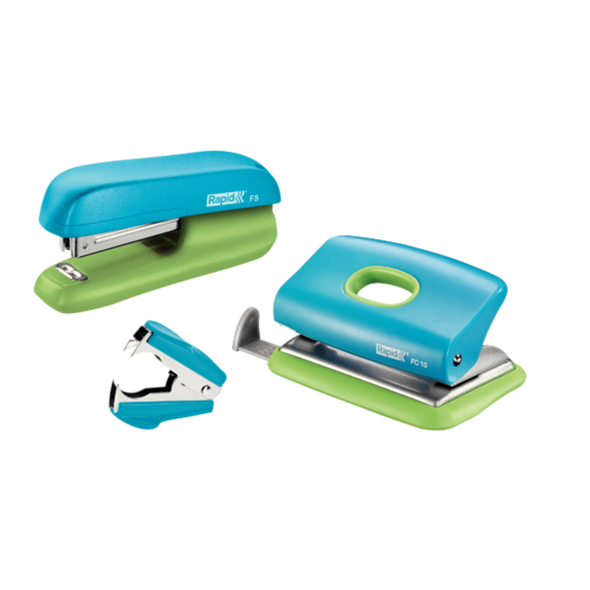Mini F5 Stapler and Punch Set - Blue/Green