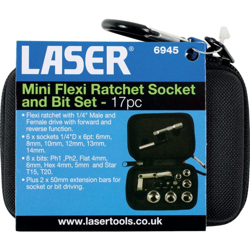 Mini Flexi Ratchet Socket and Bit Set 17PC