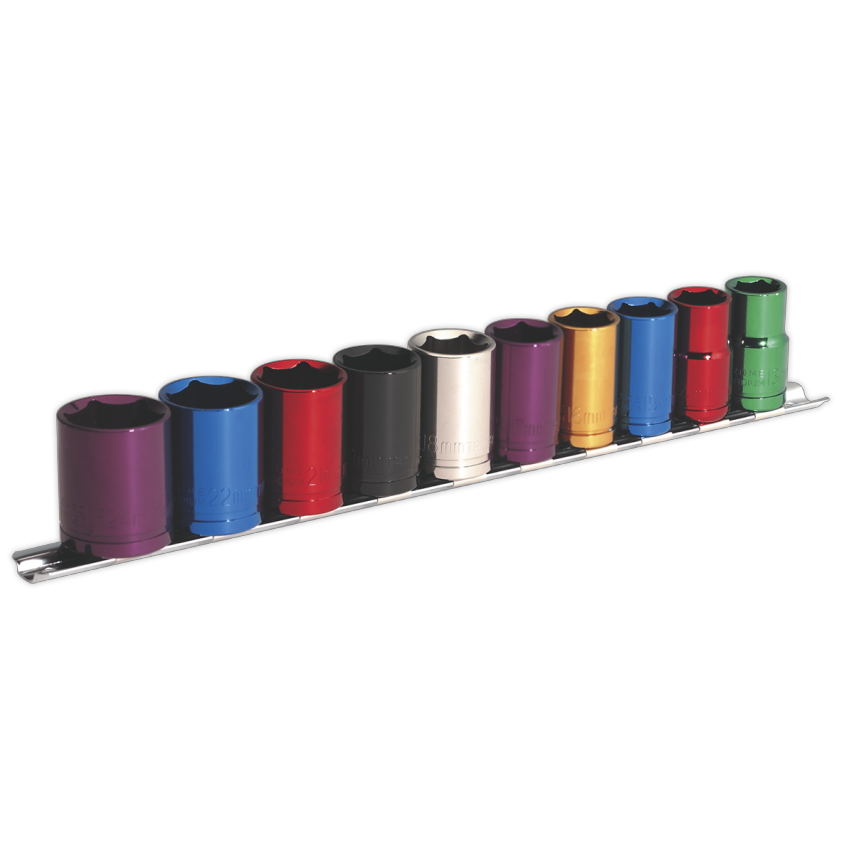 Multi-coloured Socket Set10 Piece 1/2" Square Drive WallDrive Metric