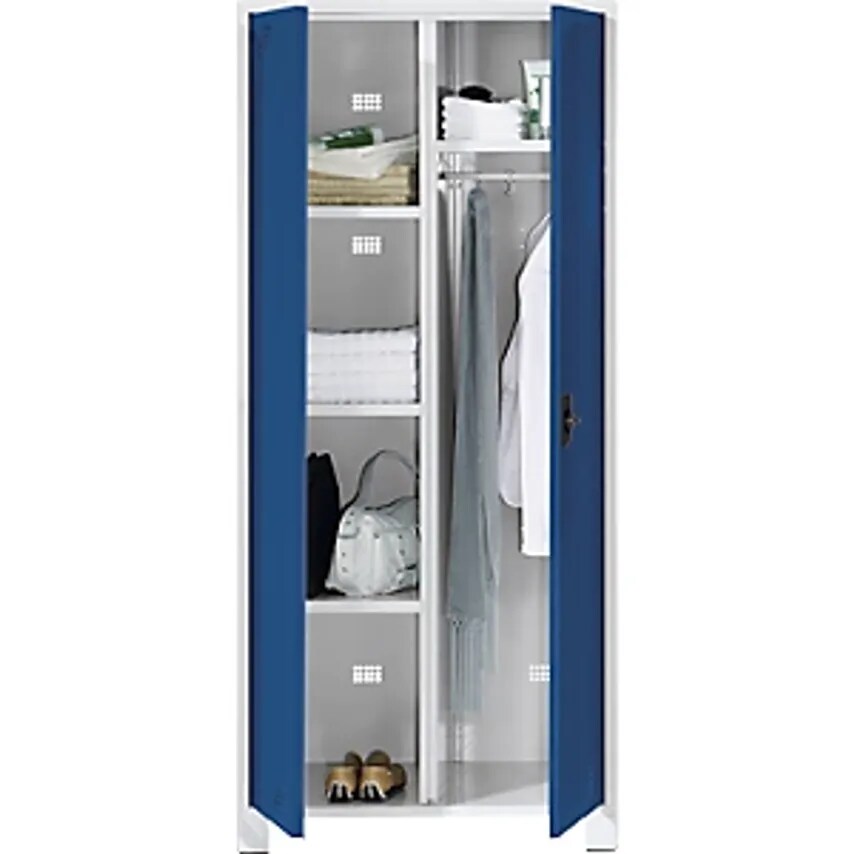 Multi-purpose Cupboard And Cloakroom Locker - With Clothes Rail - Width 800mm, Light Grey Body, Brilliant Blue Doors