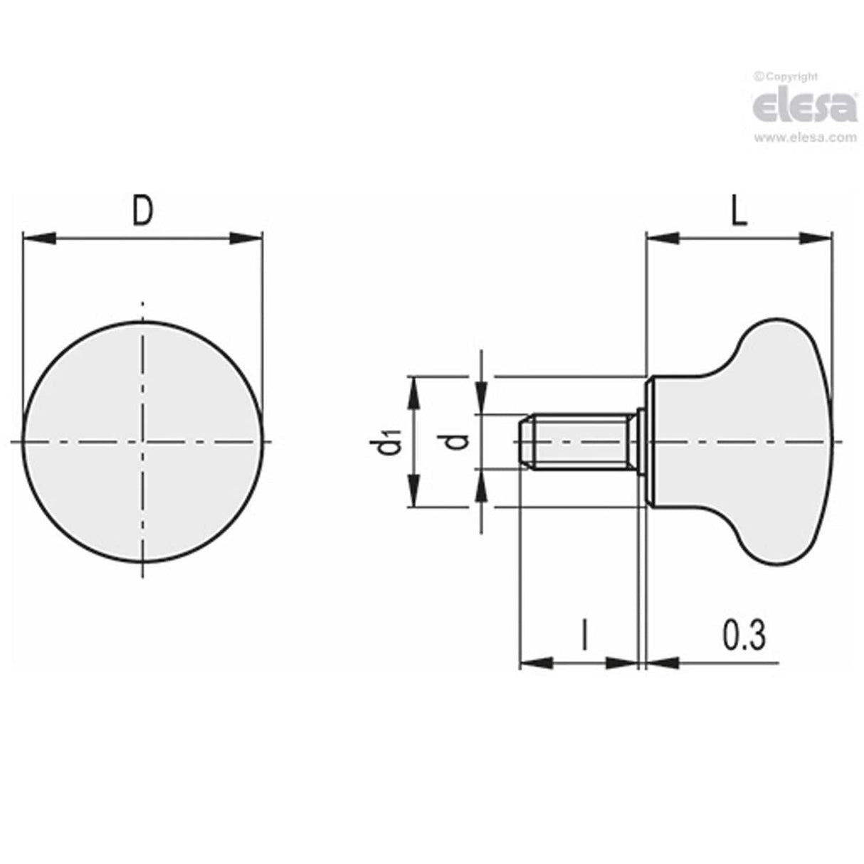 Mushroom knob-P.131/45 p-M10x20