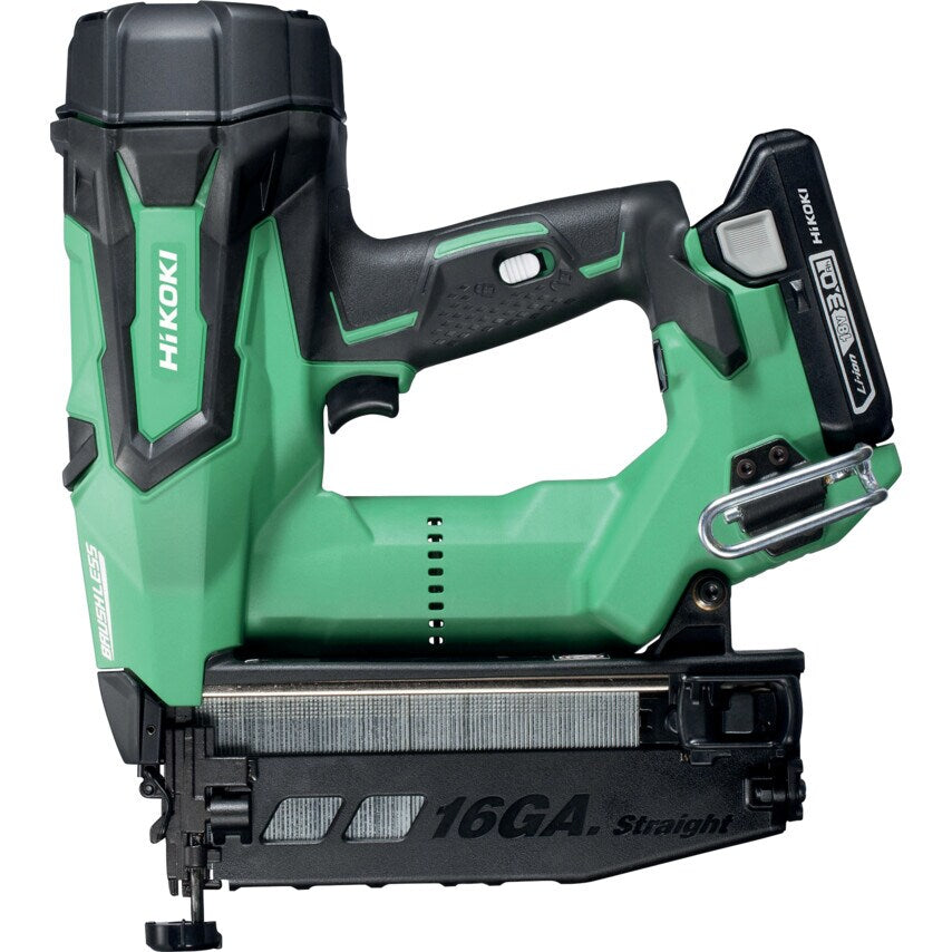 NT1865DM 18V Brushless 16G Straight Finish Nailer with X 3.0AH Li-ion Batteries + UC18YFSL Charger + Nose Cap + Safety Glasses in Carry Case Case