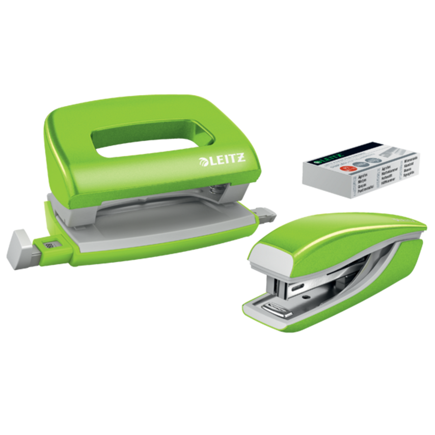 NeXXt WOW Mini Stapler and Hole Punch Set 10 Sheets. Handy Mini Version Includes Staples, In Blister Pack Green