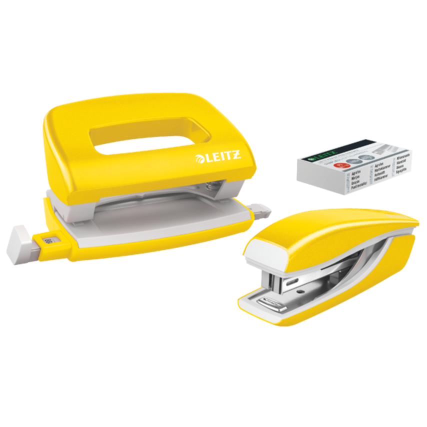 NeXXt WOW Mini Stapler and Hole Punch Set 10 Sheets. Handy Mini Version Includes Staples, In Blister Pack Yellow