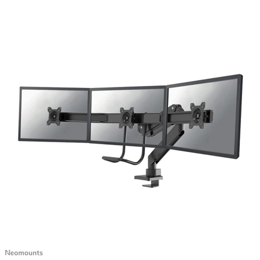 Neomounts by Select NM-D775DX3BLACK Full Motion Dual Desk Mount (clamp & grommet) with crossbar and handle for two 17-27" Monitor Screens, Height Adjustable (gas spring) - Black