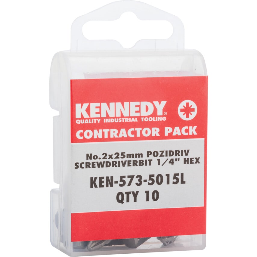 No.2x25mm Pozidriv Screwdriver Bit 1/4" Hex (PK-10)