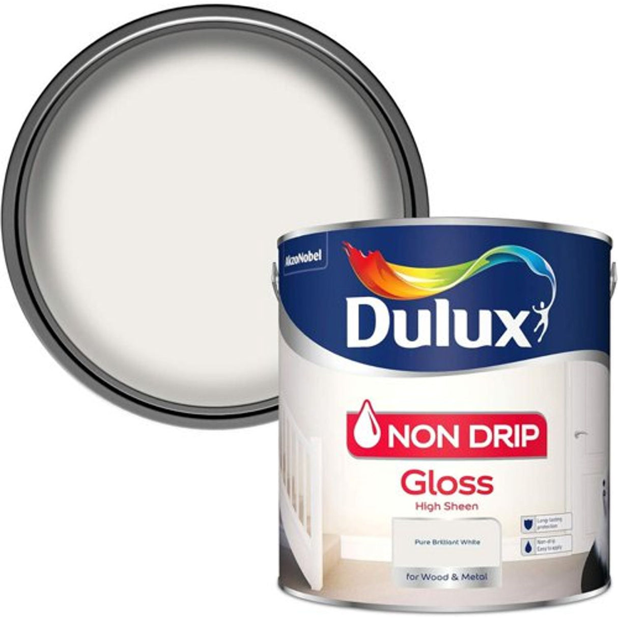 Non Drip Gloss High Sheen Paint for Wood and Metal - Pure Brilliant White - 2.5L