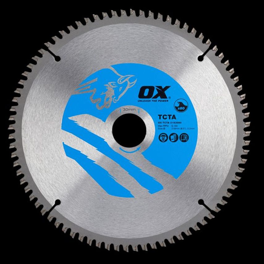 OX Alu/Plastic/Laminate Cutting Circular Saw Blade 216/30mm, 80 Teeth TCG OX TCTA 2163080