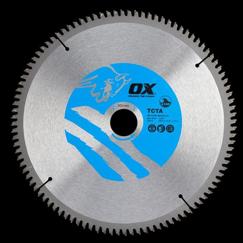 OX Alu/Plastic/Laminate Cutting Circular Saw Blade 250/30mm, 100 Teeth TCG OX TCTA 25030100