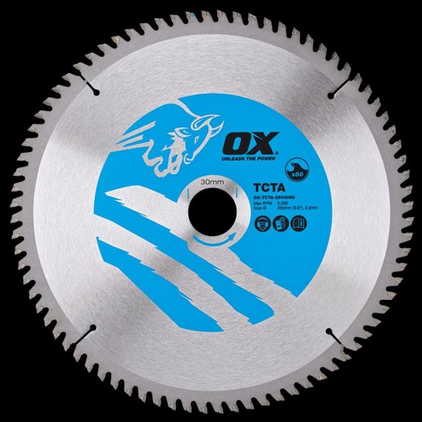 OX Alu/Plastic/Laminate Cutting Circular Saw Blade 250/30mm, 80 Teeth TCG OX TCTA 2503080