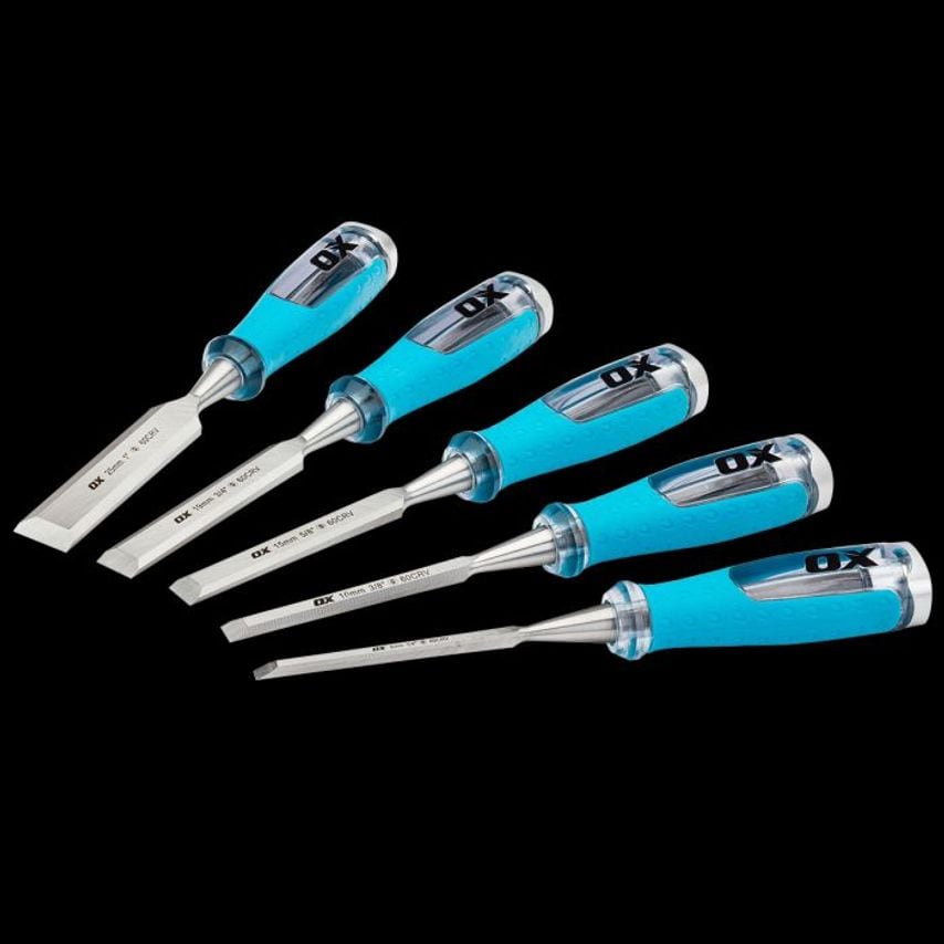 OX Pro 5 Piece Wood Chisel Set In Velcro Case 6mm, 10mm, 16mm, 19mm & 25mm OX P371005