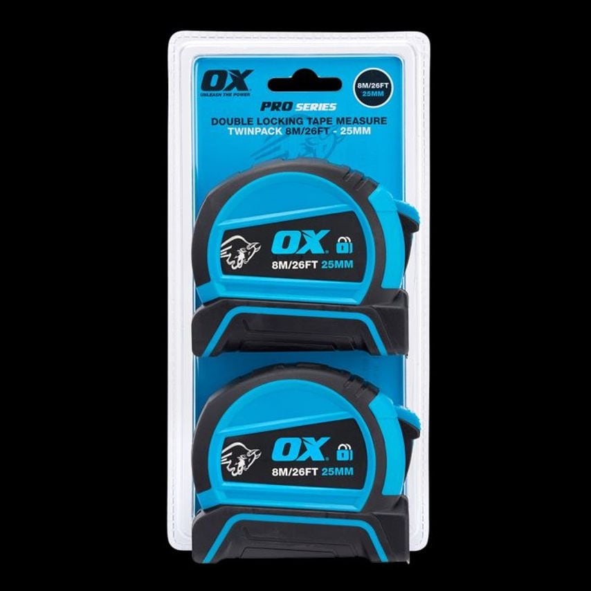 OX Pro Double Locking Tape Measure Twin Pack 8m