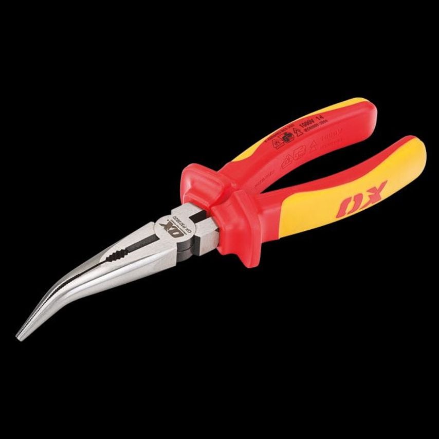 OX Pro VDE Bent Long Nose Pliers 200mm/8"