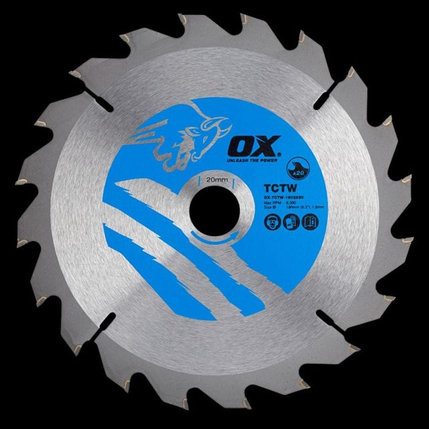 OX Wood Cutting Circular Saw Blade 160/20mm, 20 Teeth Atb OX TCTW 1602020