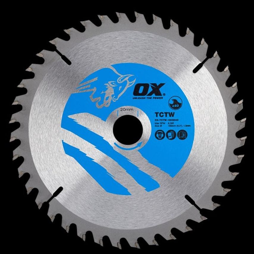 OX Wood Cutting Circular Saw Blade 160/20mm, 40 Teeth Atb OX TCTW 1602040