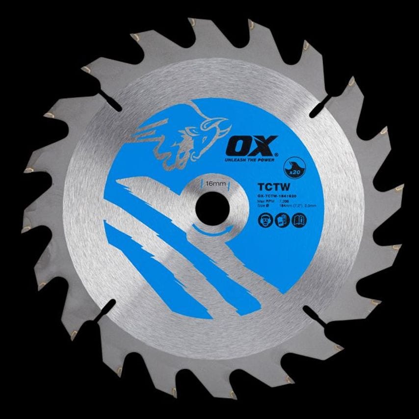 OX Wood Cutting Circular Saw Blade 184/16mm, 20 Teeth Atb OX TCTW 1841620