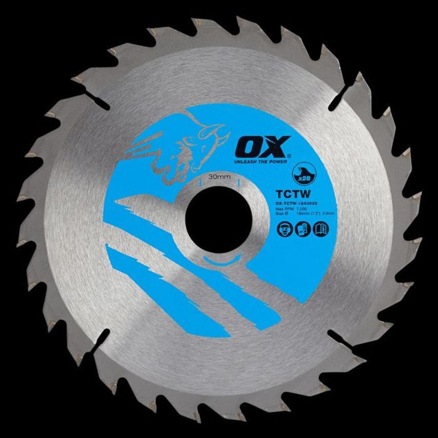 OX Wood Cutting Circular Saw Blade 184/30mm, 28 Teeth Atb OX TCTW 1843028