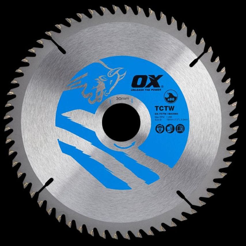 OX Wood Cutting Circular Saw Blade 184/30mm, 60 Teeth Atb OX TCTW 1843060