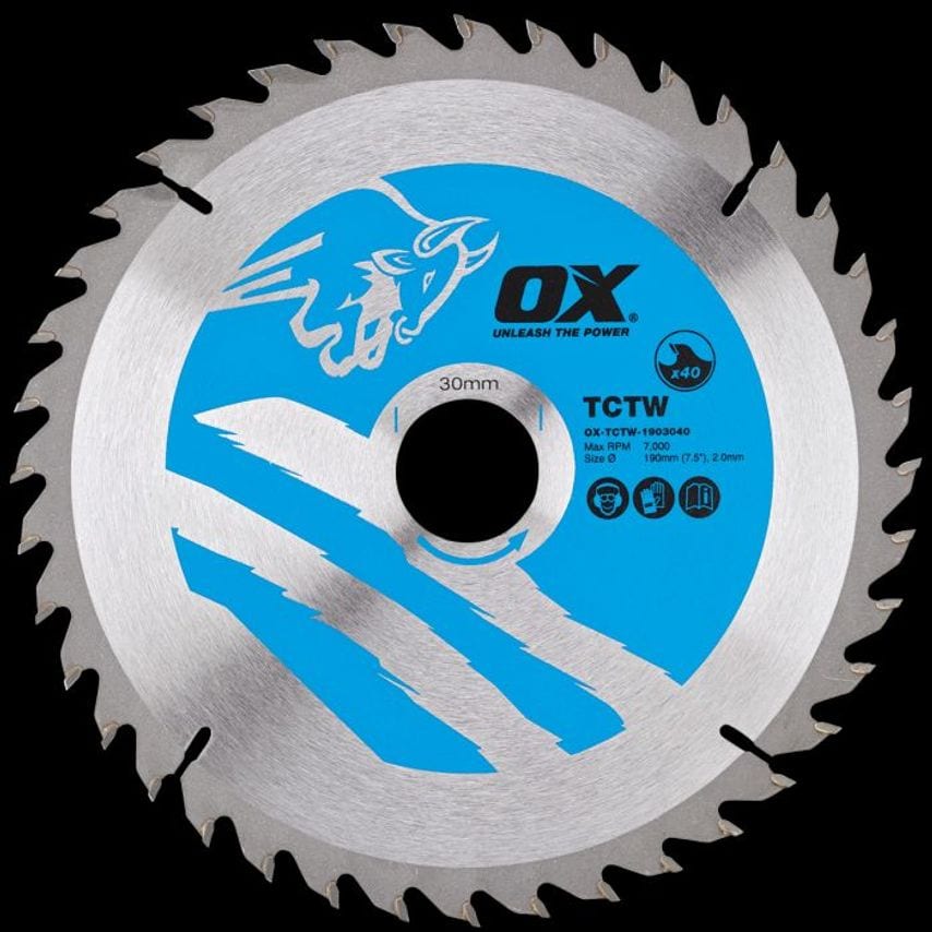 OX Wood Cutting Circular Saw Blade 190/30mm, 40 Teeth Atb OX TCTW 1903040