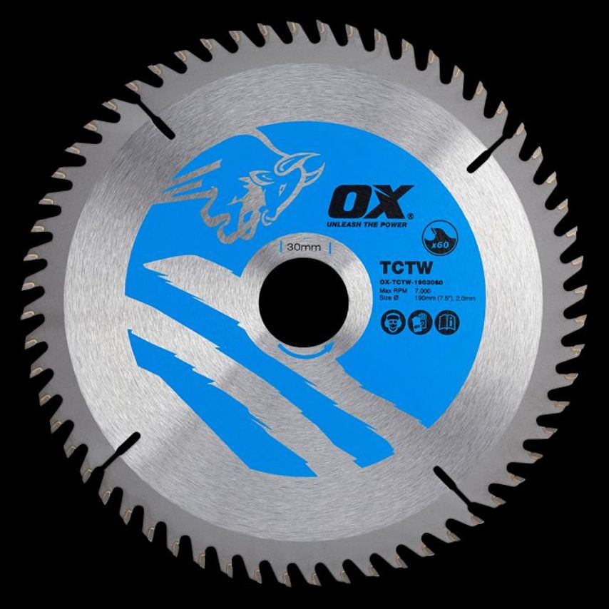 OX Wood Cutting Circular Saw Blade 190/30mm, 60 Teeth Atb OX TCTW 1903060