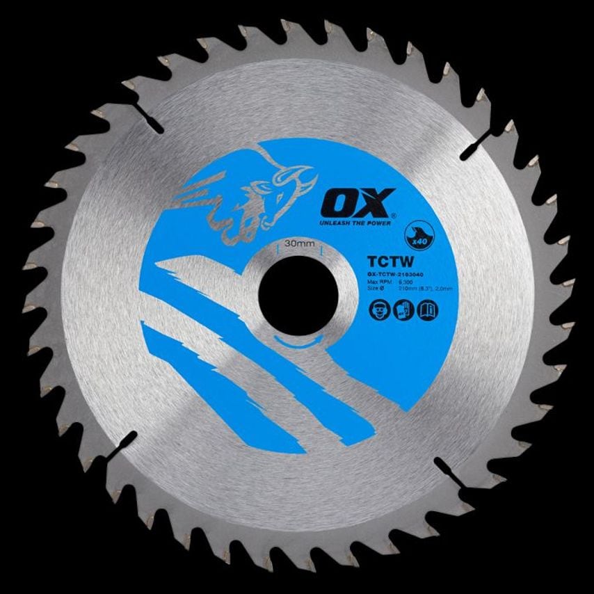 OX Wood Cutting Circular Saw Blade 210/30mm, 40 Teeth Atb OX TCTW 2103040