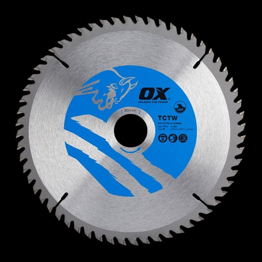 OX Wood Cutting Circular Saw Blade 210/30mm, 60 Teeth Atb OX TCTW 2103060