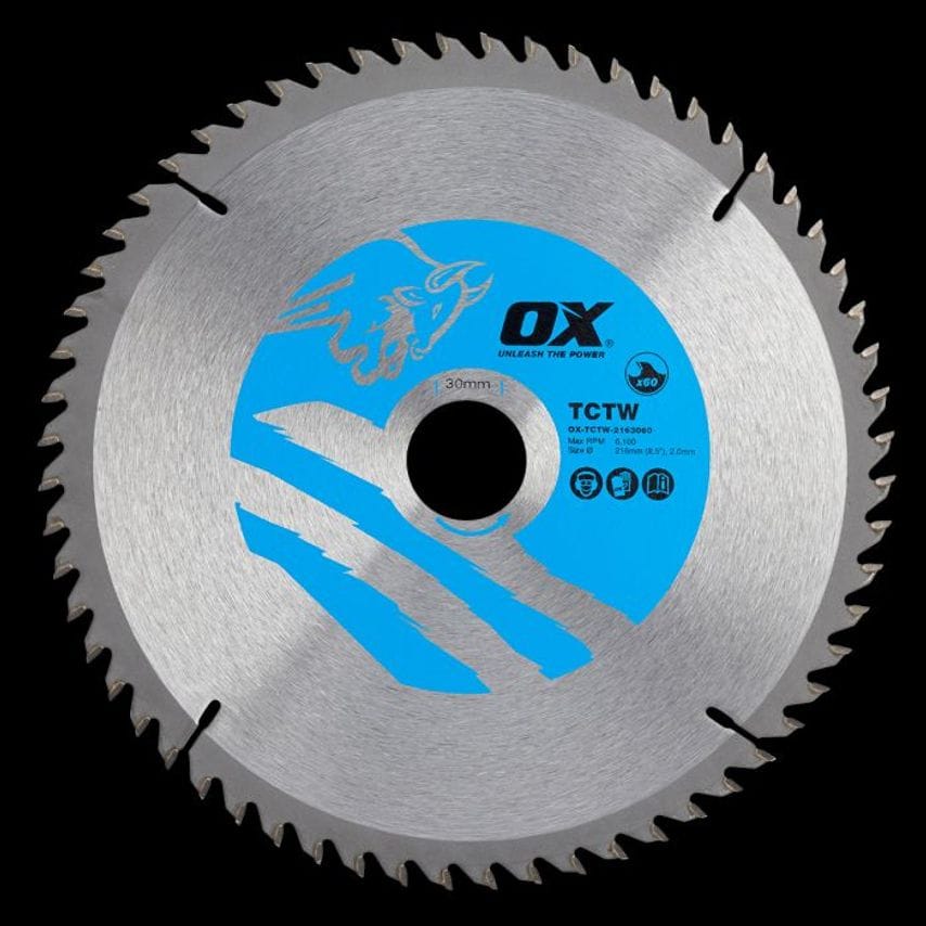 OX Wood Cutting Circular Saw Blade 216/30mm, 60 Teeth Atb OX TCTW 2163060