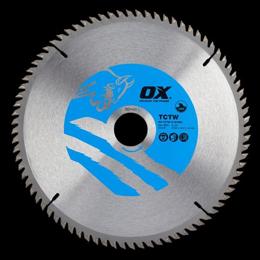 OX Wood Cutting Circular Saw Blade 216/30mm, 80 Teeth Atb OX TCTW 2163080