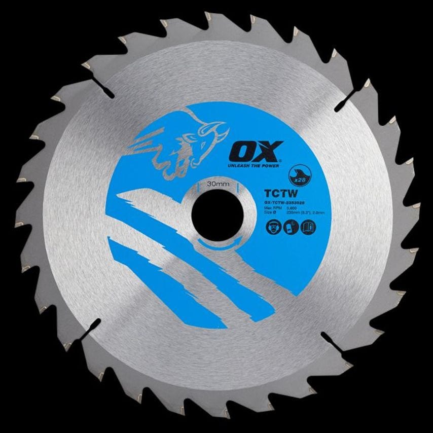 OX Wood Cutting Circular Saw Blade 235/30mm, 28 Teeth Atb OX TCTW 2353028