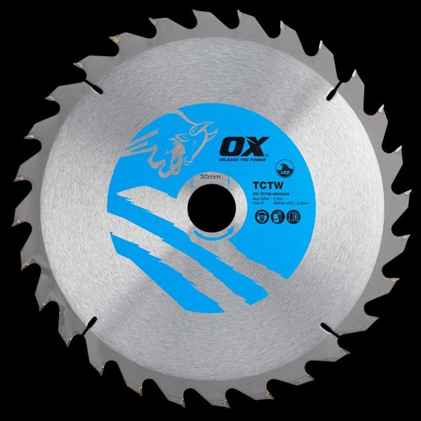 OX Wood Cutting Circular Saw Blade 250/30mm, 28 Teeth Atb OX TCTW 2503028