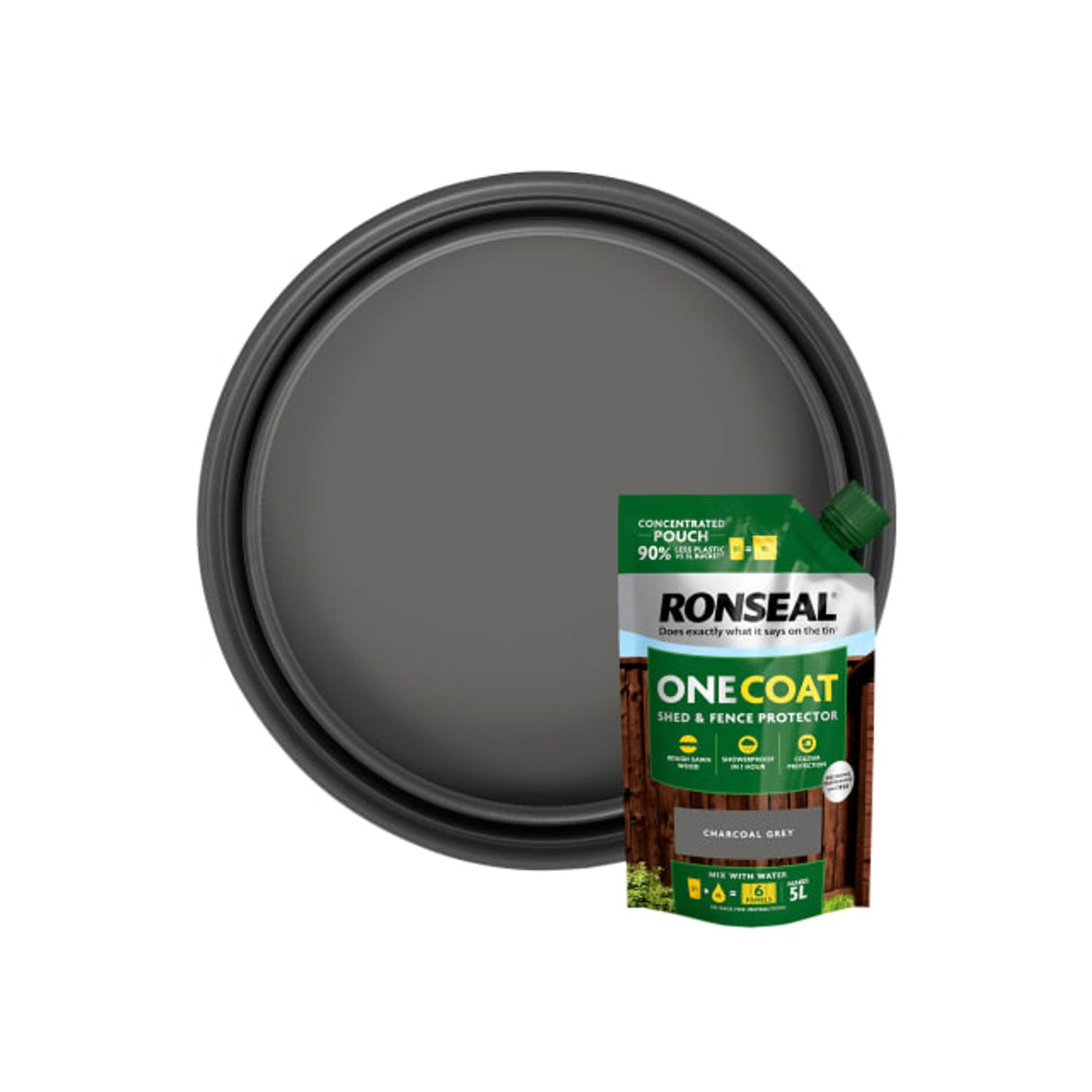 One Coat Shed and Fence Refill Pouch Charcoal Grey - 950ml