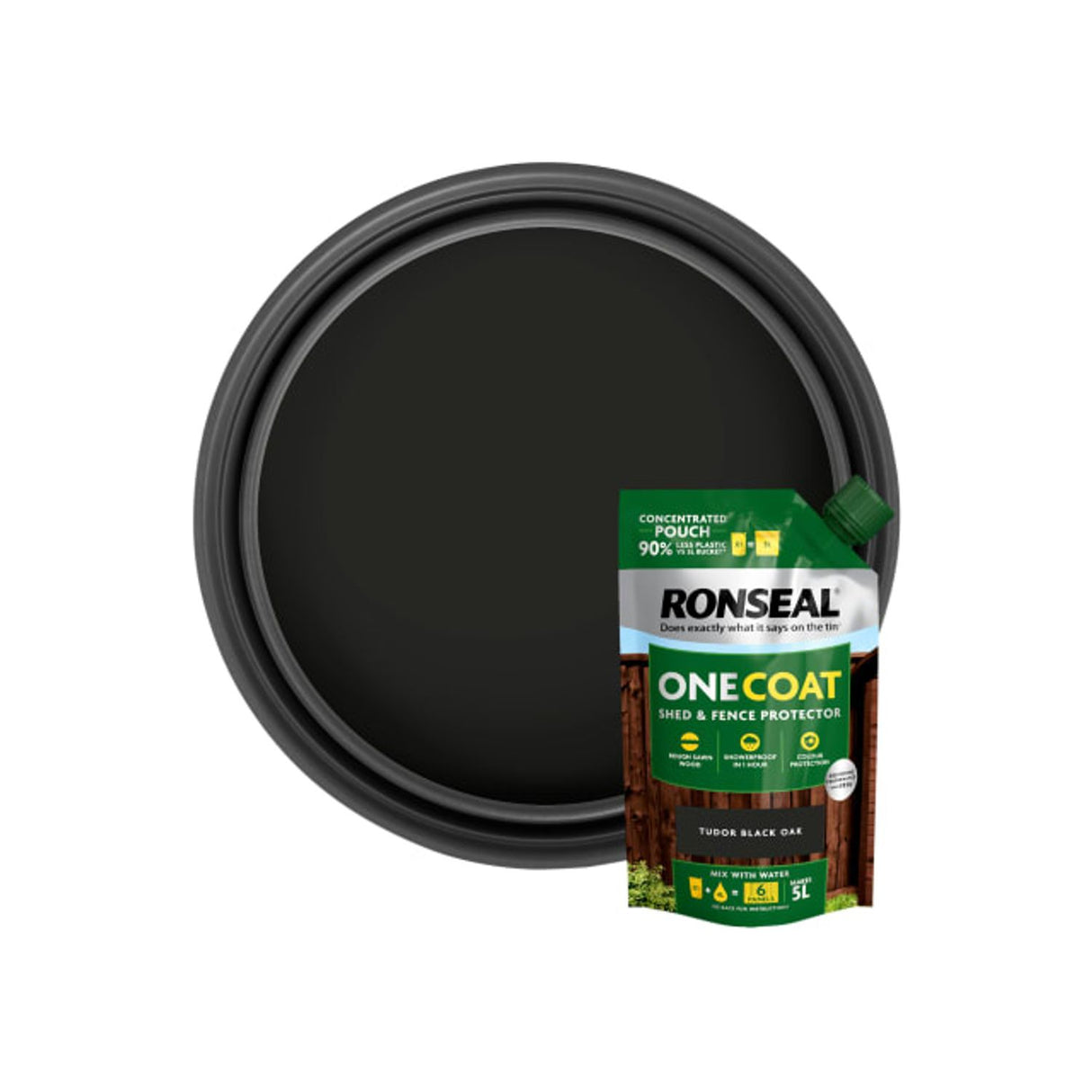 One Coat Shed and Fence Refill Pouch Tudor Black - 950ml