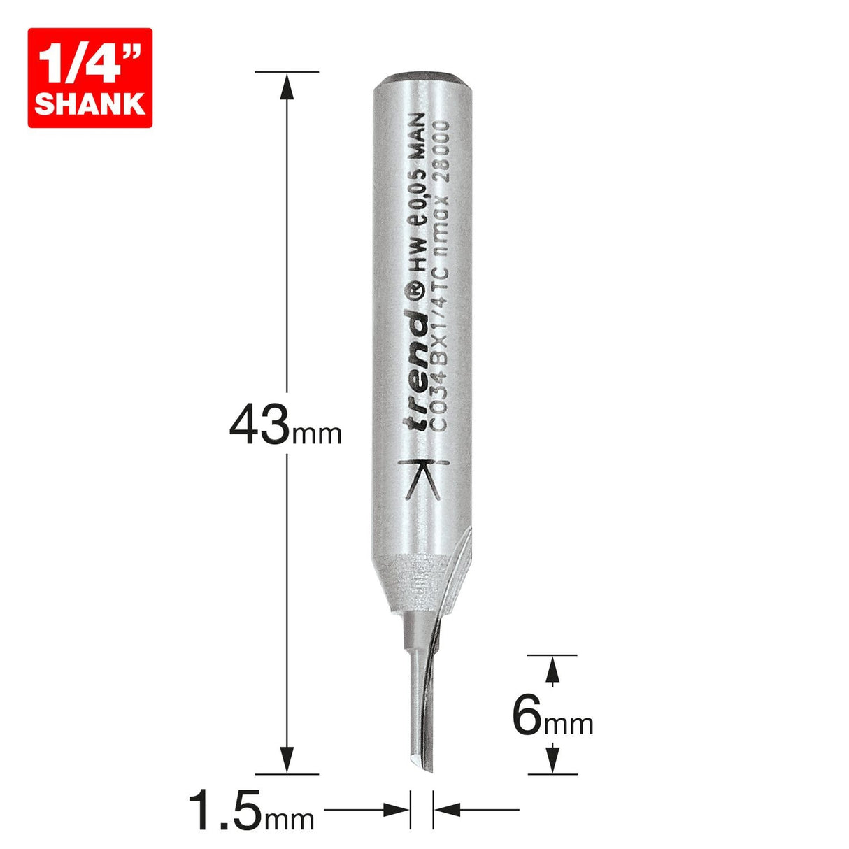 One Flute 1.5mm Diameter x 6mm Cut - C034BX1/4TC
