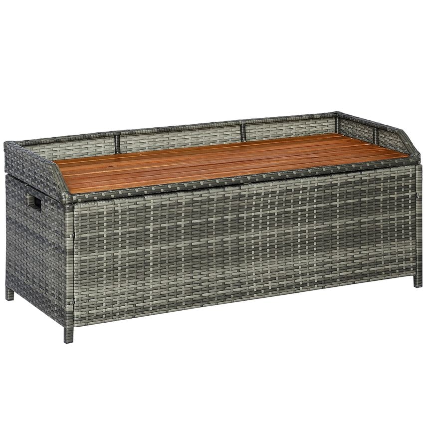 Outdoor PE Rattan Storage Bench Wicker Storage Box with Lid for Toys Tools