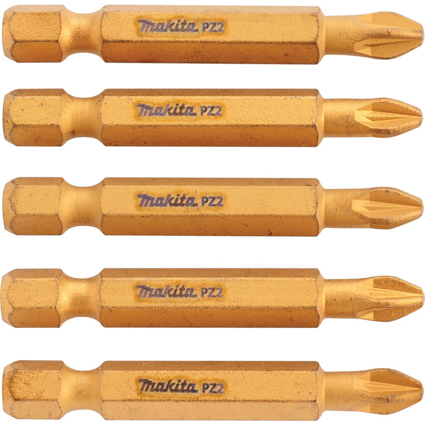 P-48505 PZ2 50mm Titanium Screwdriver Bits - 1/4in Hex, Pack of 5