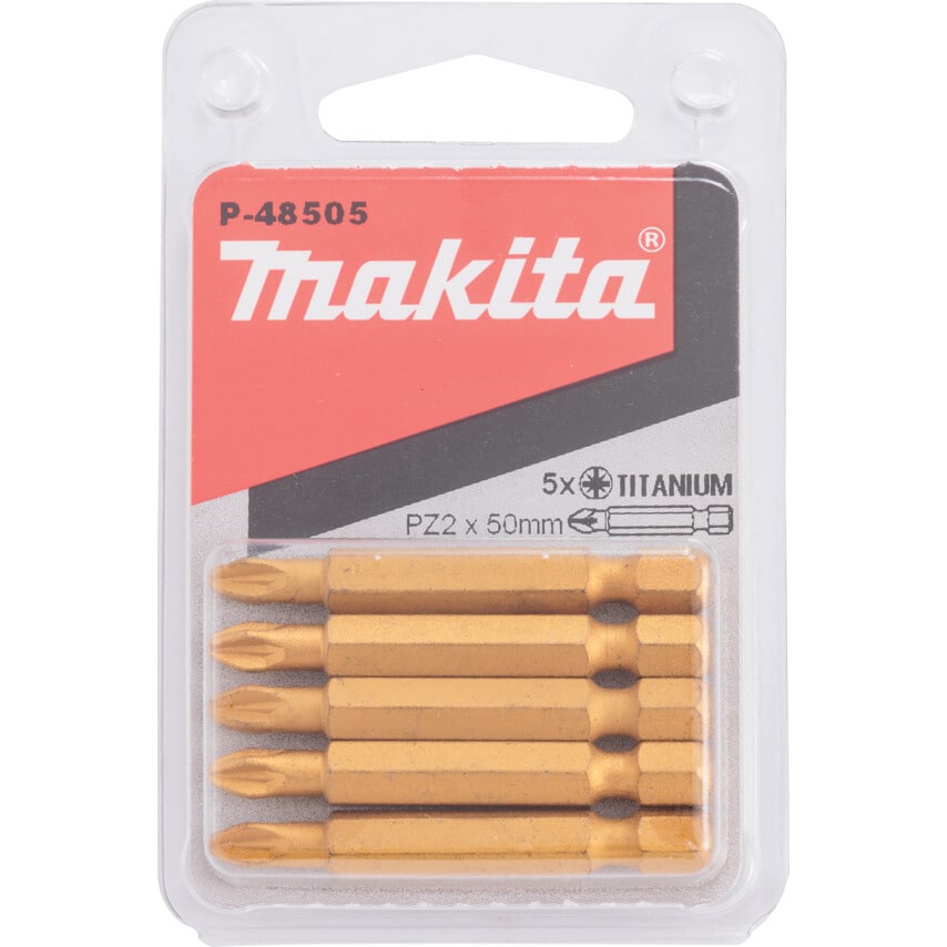 P-48505 PZ2 50mm Titanium Screwdriver Bits - 1/4in Hex, Pack of 5