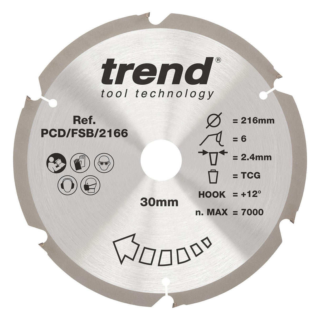 PCD Fibre Cement Circular Saw Blade 216mm x 30mm x 6T