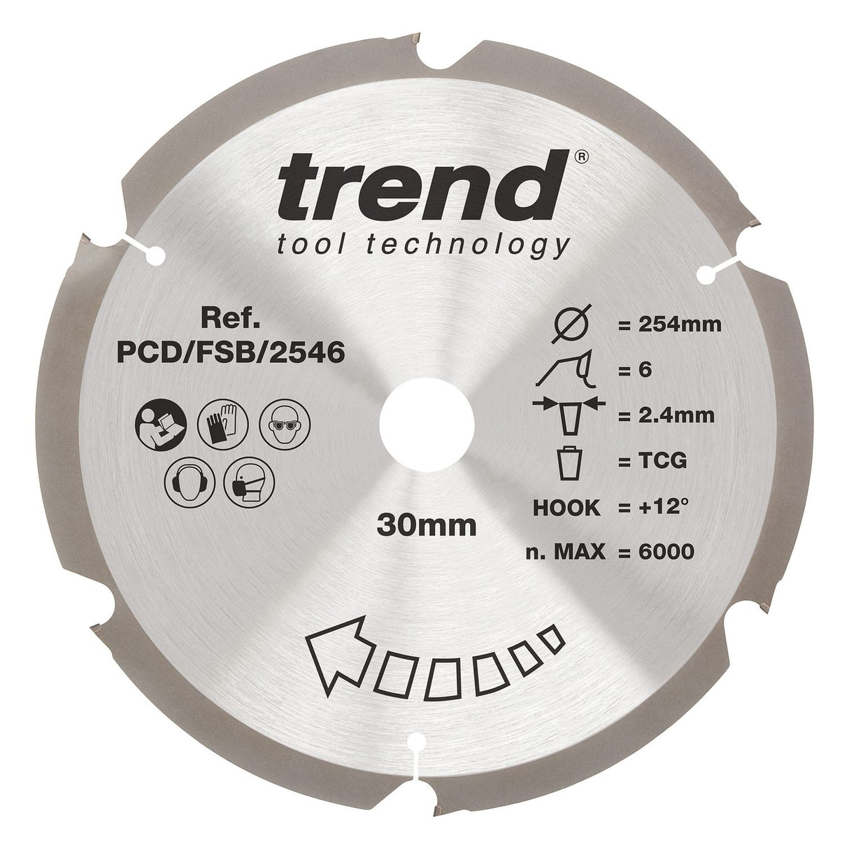 PCD Fibre Cement Circular Saw Blade 254mm x 30mm x 6T