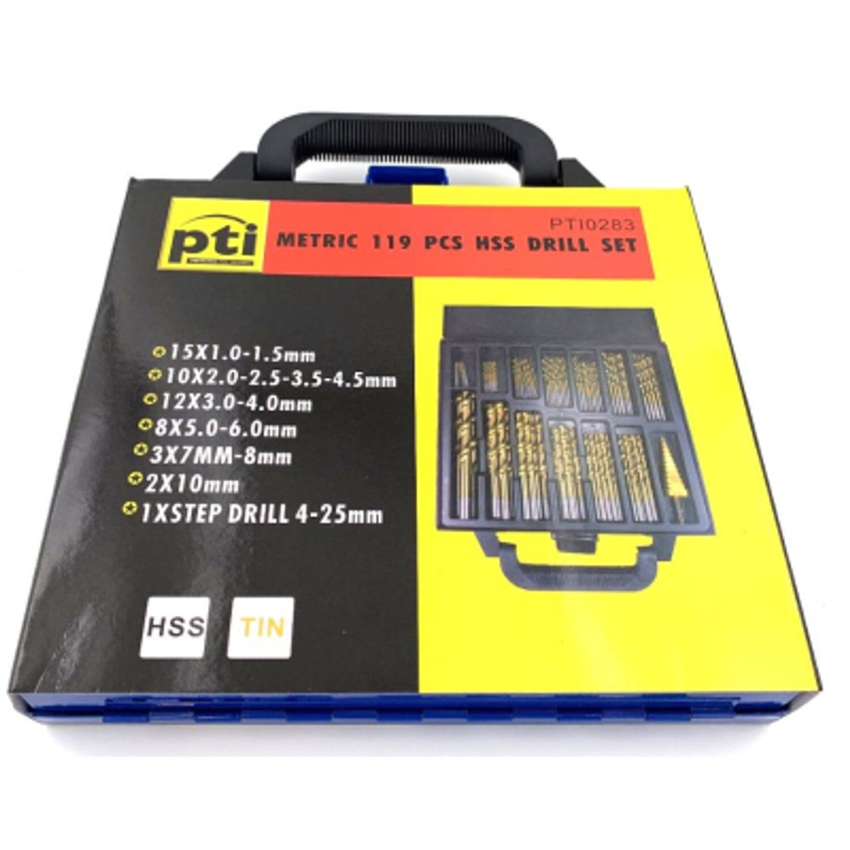PTI 119 Piece HSS Jobber 1.0mm to 10mm with Step Drill 4-25mm