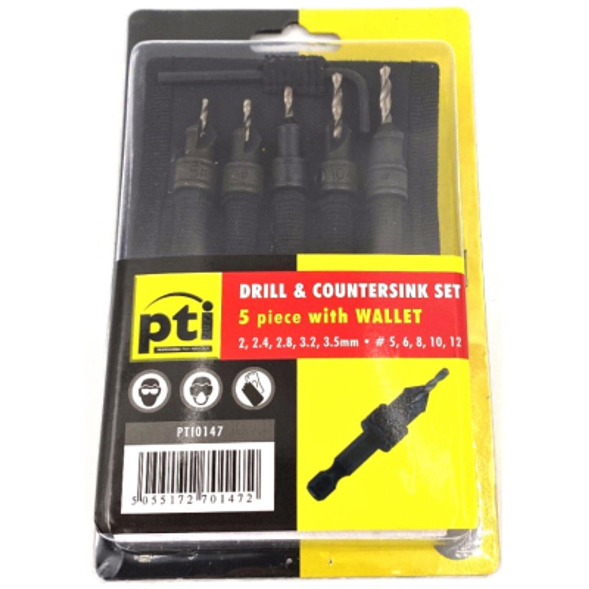 PTI 5 Piece Drill and Countersink Set