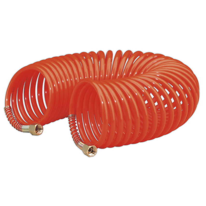 PU Coiled Air Hose 10m x 6mm with 1/4" BSP Unions