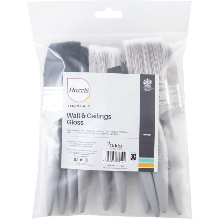 Paint Brush Set, Flat, for Emulsion & Gloss, Pack of 10