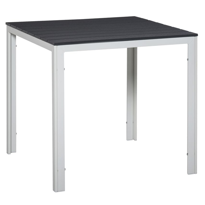 Patio Garden Square Metal Table W/Pe Surface, for Porches, Backyards, Dark Grey