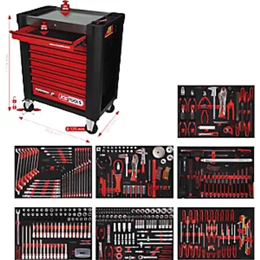 Performance Plus Workshop Trolley with Tools, P10, with 397 Tools, for 7 Drawers