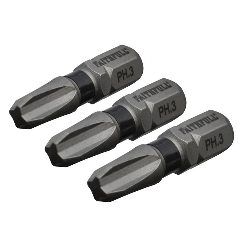 Phillips Impact Screwdriver Bits PH3 x 25mm (Pack 3) FAISBPH325IM