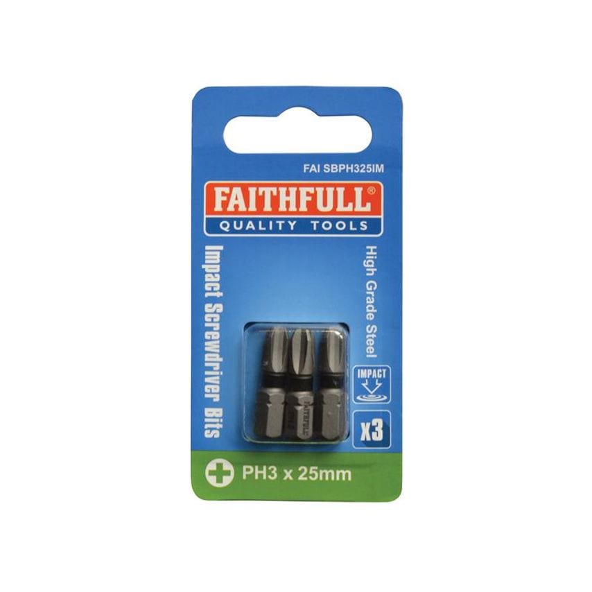 Phillips Impact Screwdriver Bits PH3 x 25mm (Pack 3) FAISBPH325IM