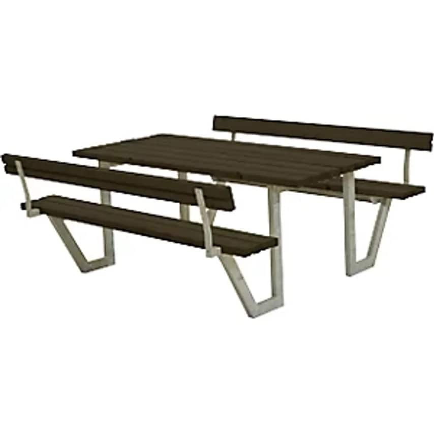 Picnic Bench For 6 People, Certified Pine Wood, Black, With Back Rest