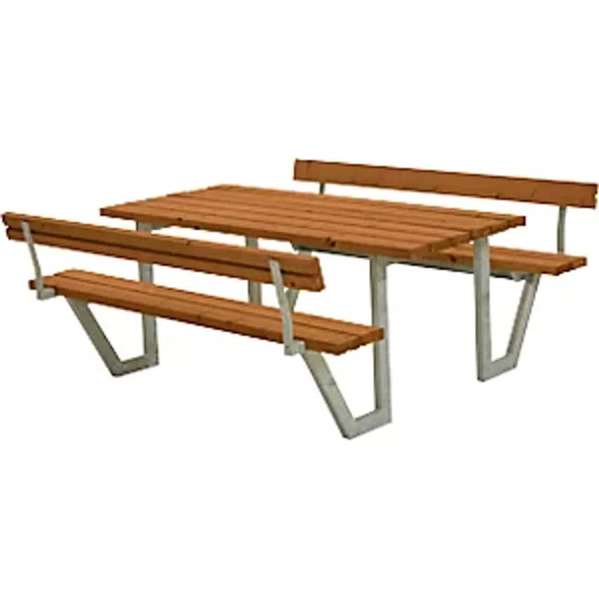 Picnic Bench For 6 People, Certified Pine Wood, Teak Stain, With Back Rest