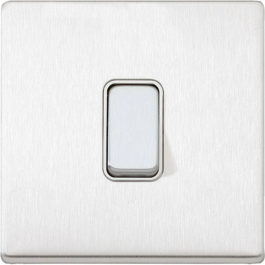 Plate Switch 1 Gang 2 Way SP 20A Brushed Stainless Steel White Inserts